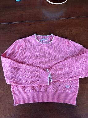 Vineyard Vines Pink Cable-Knit Pointelle Crewneck Sweater